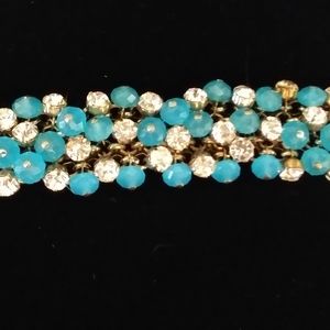 Deep aqua and rhinestone bracelet